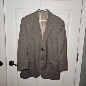 Oscar De La Renta Mens Brown With Blue Striping Blazer 40R
